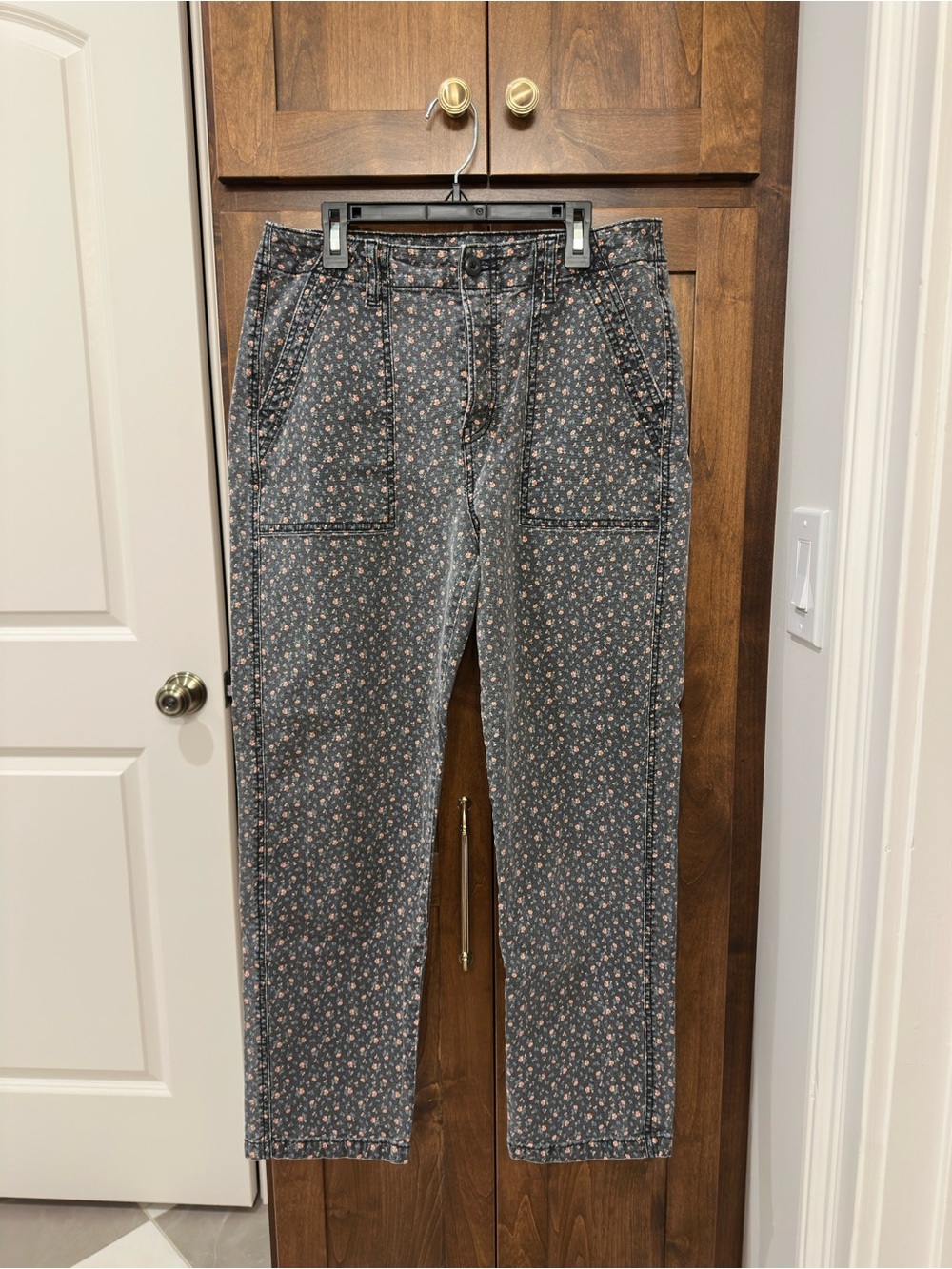 American Eagle Outfitters Gray Chino Pants with Pink Floral Print